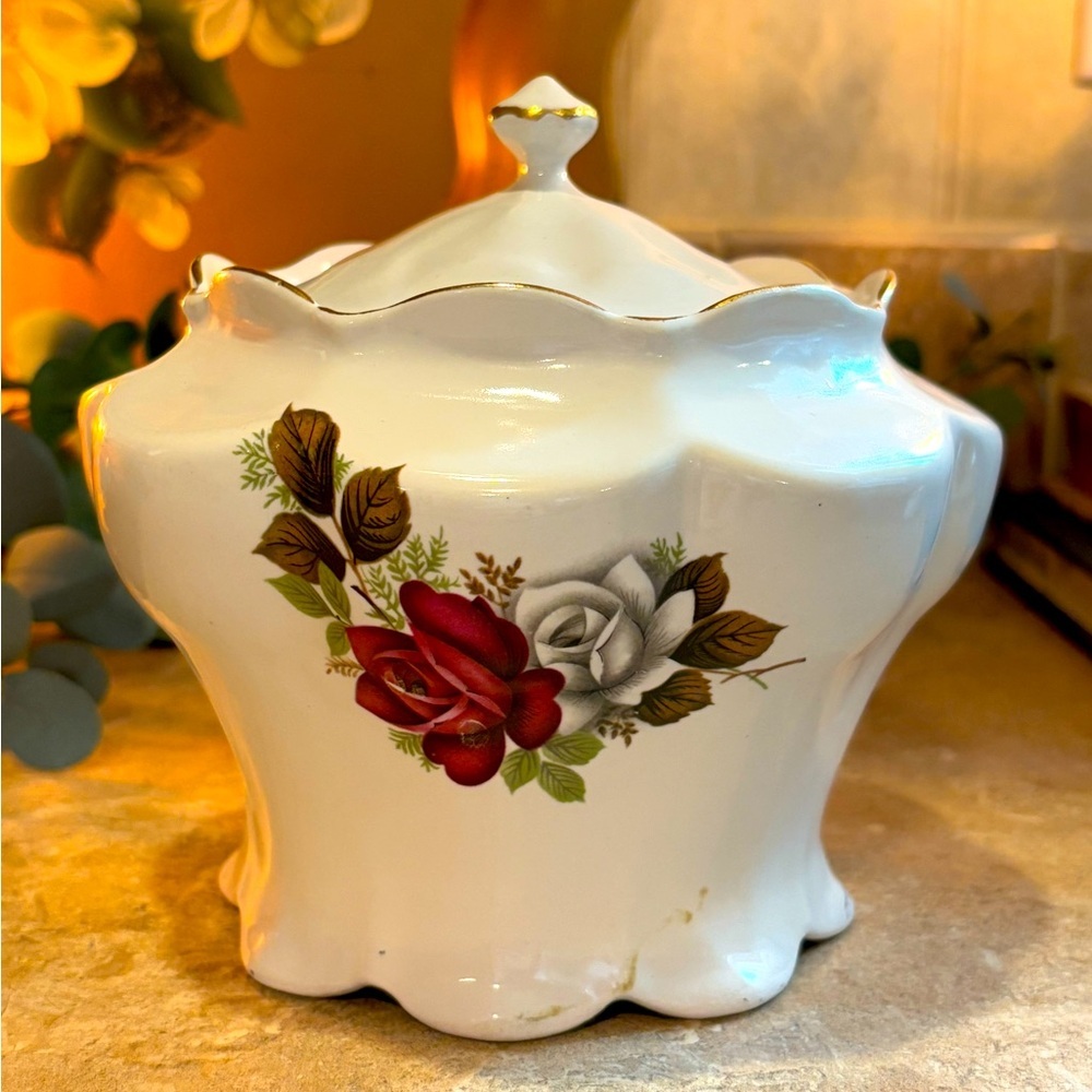 Vintage House of Webster Ceramic Biscuit Jar Lidded Canister Rose's Pattern